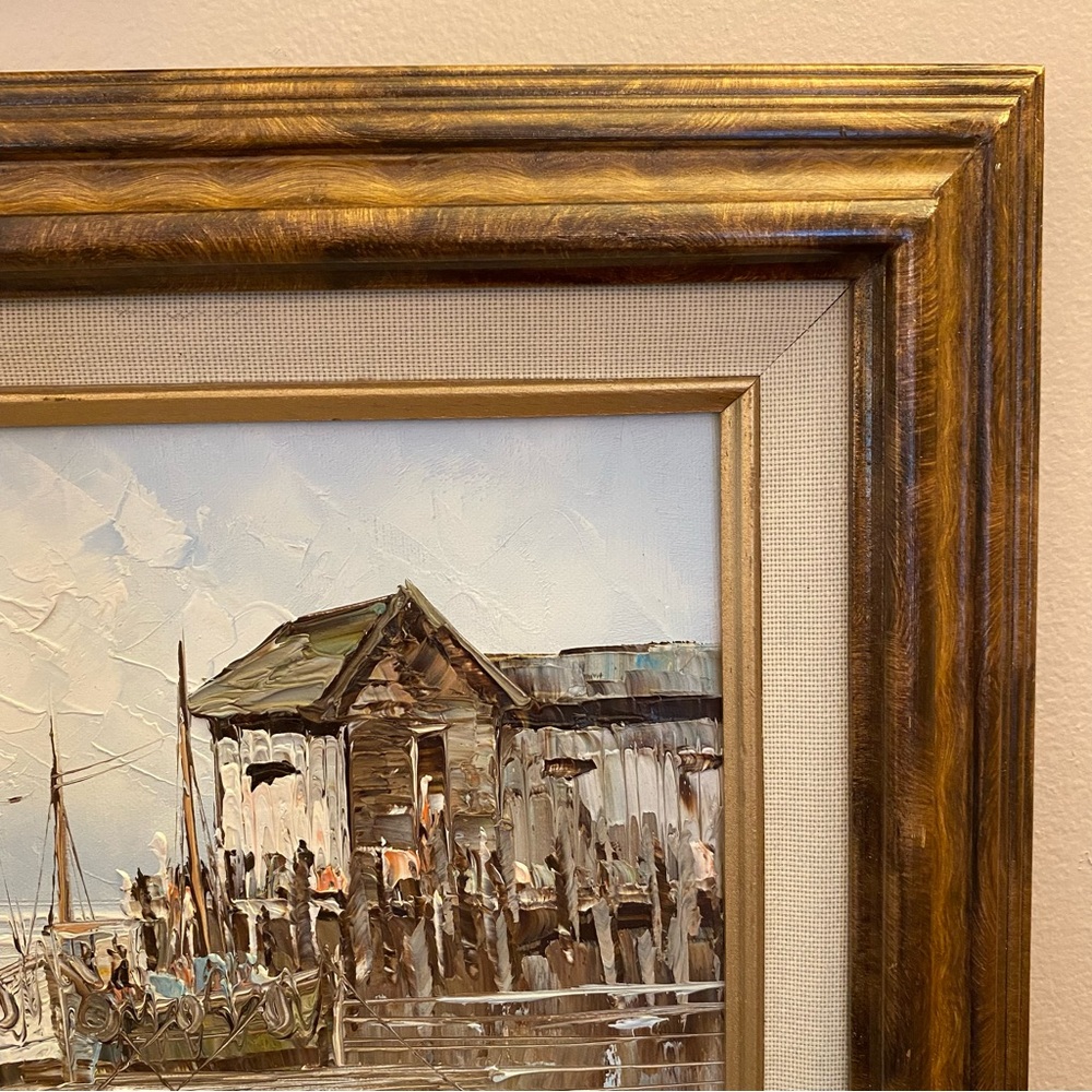 Vintage Nautical Scene with Boats - Blue and Brown Tones - Picture 4 of 11